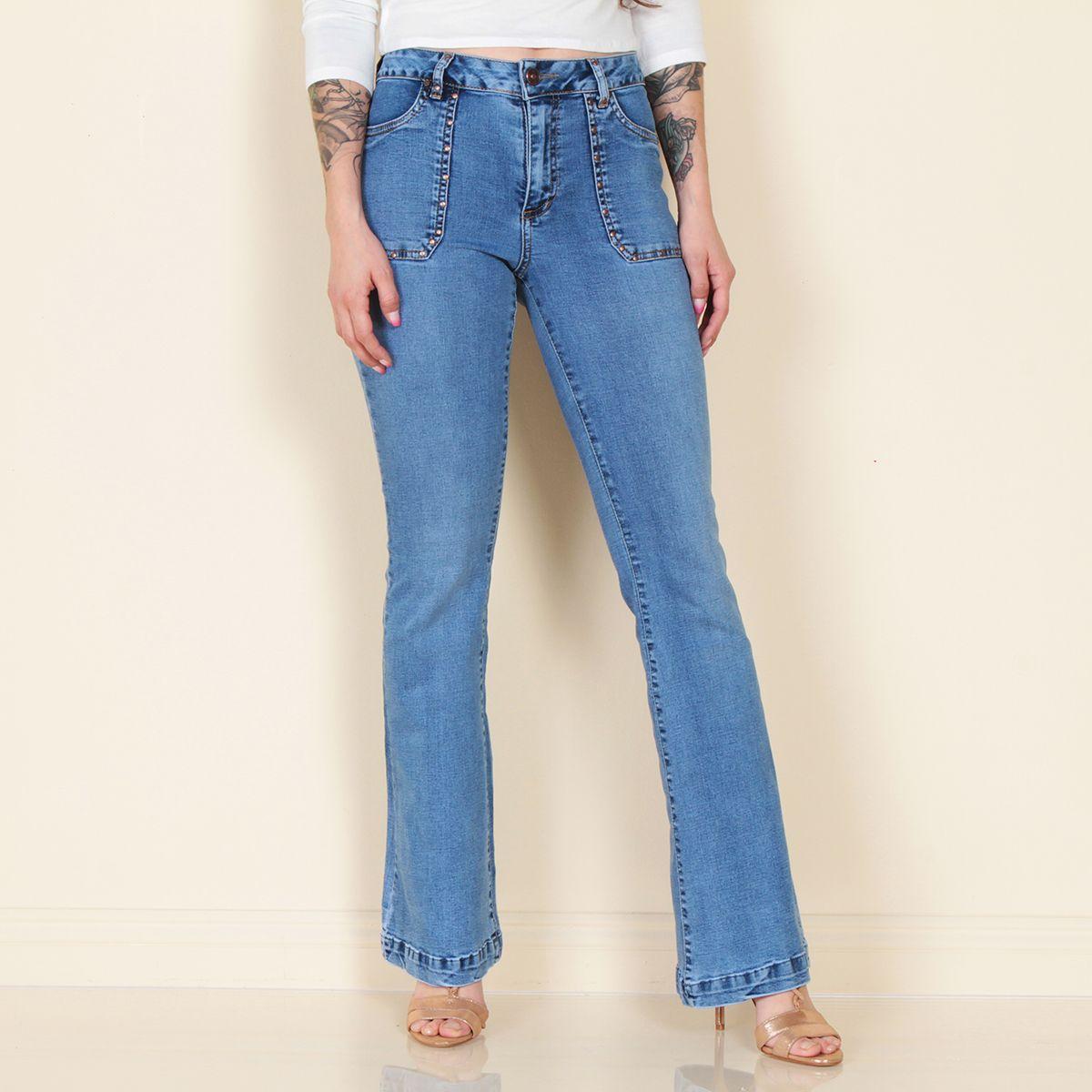 Jeans Flare Cargo Tiro Alto Tachas Pretina 1 Boton-0