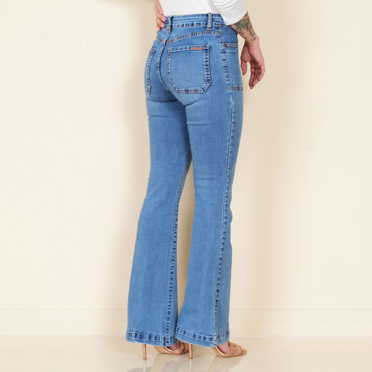 Jeans Flare Cargo Tiro Alto Tachas Pretina 1 Boton-4