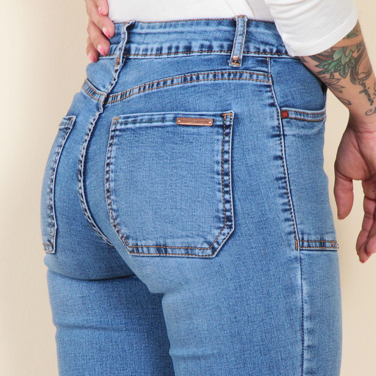 Jeans Flare Cargo Tiro Alto Tachas Pretina 1 Boton-5