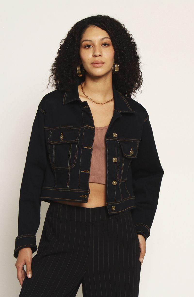 Chaqueta Manga Larga Denim   Con Bolsillos-1