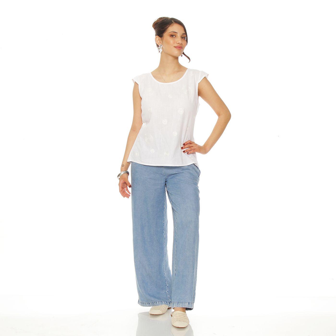Blusa Manga Corta Lino Bordado Escote Redondo-3