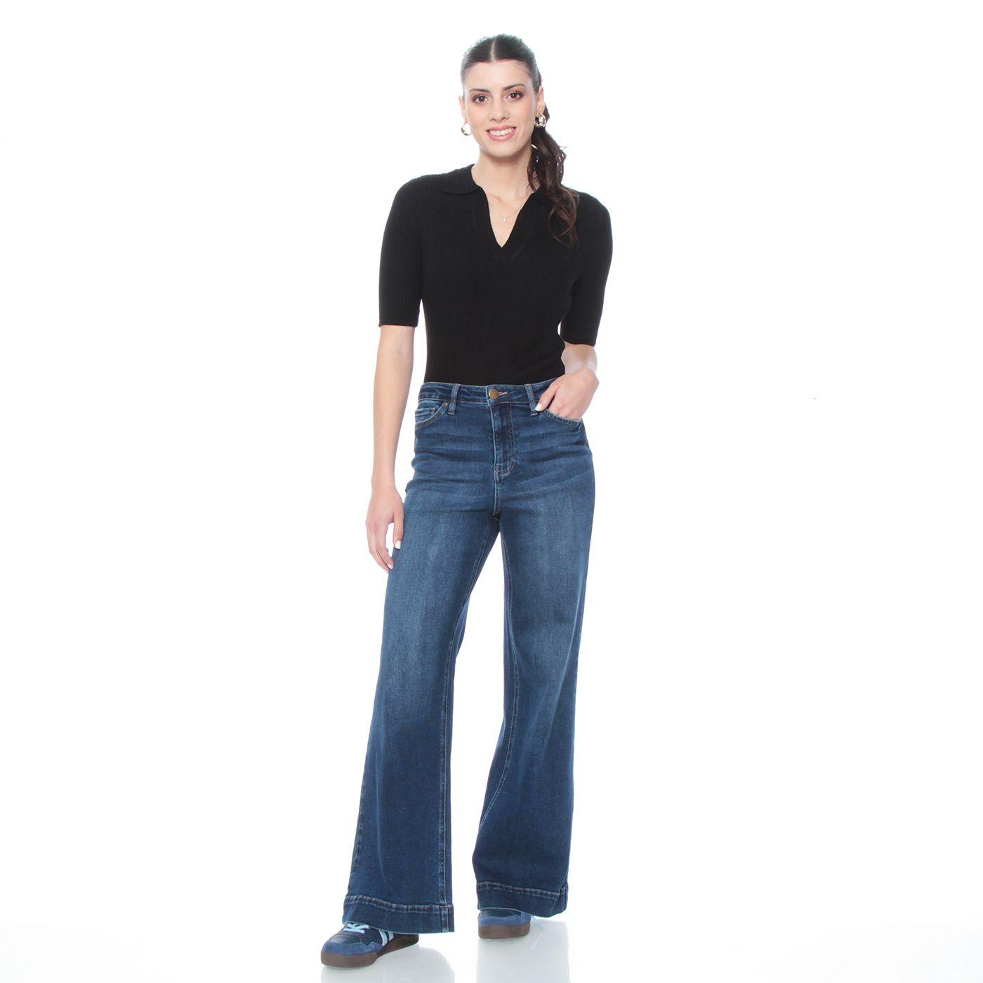 Jeans  Wide Leg Tiro Alto Pretina  Basica 1 Boton-3