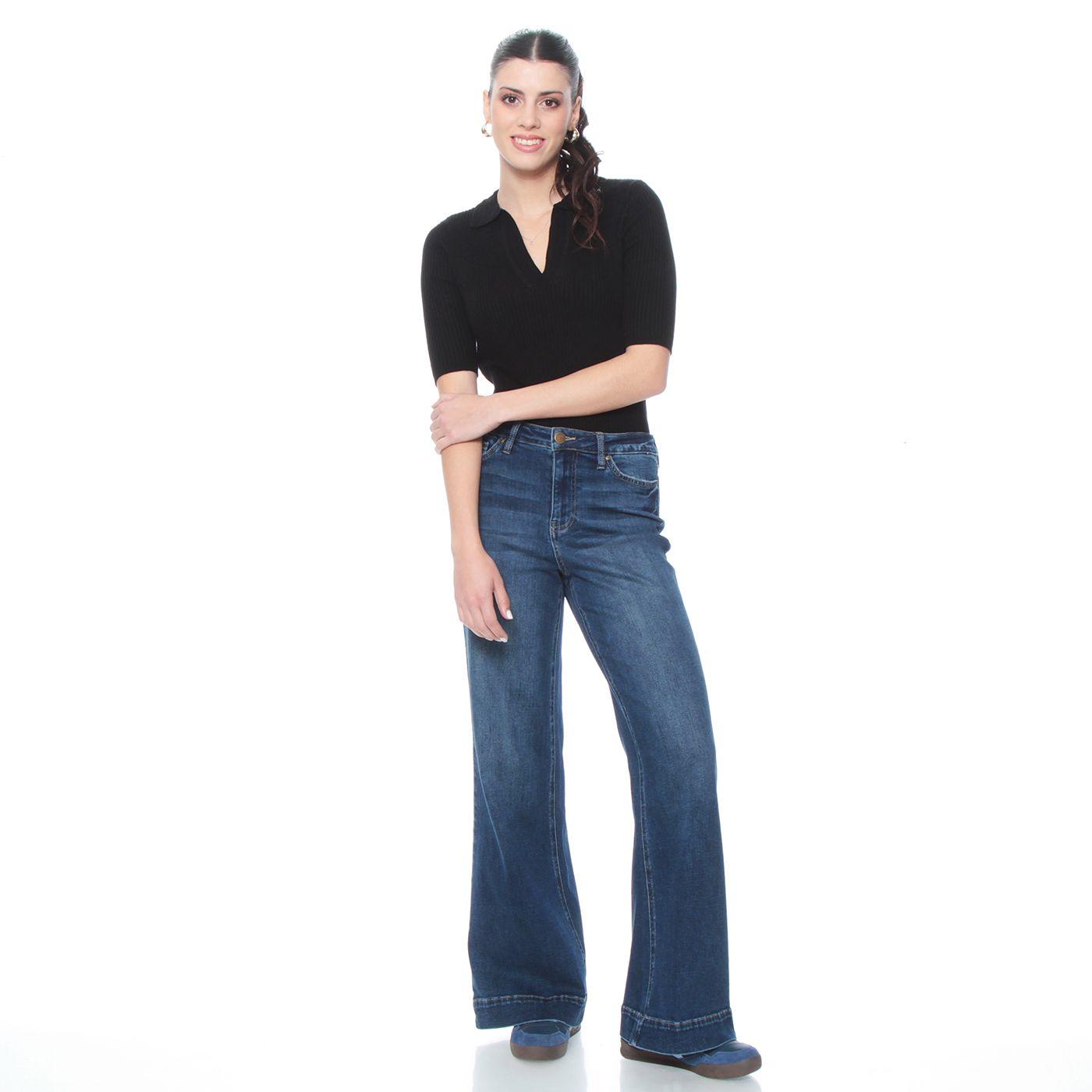 Jeans  Wide Leg Tiro Alto Pretina  Basica 1 Boton-4