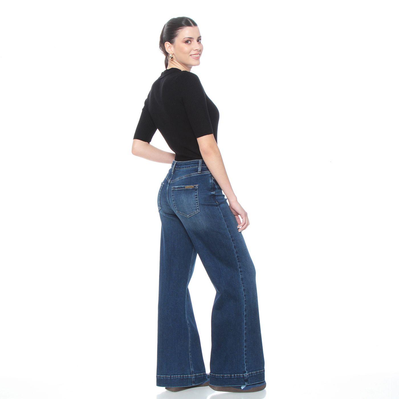 Jeans  Wide Leg Tiro Alto Pretina  Basica 1 Boton-6