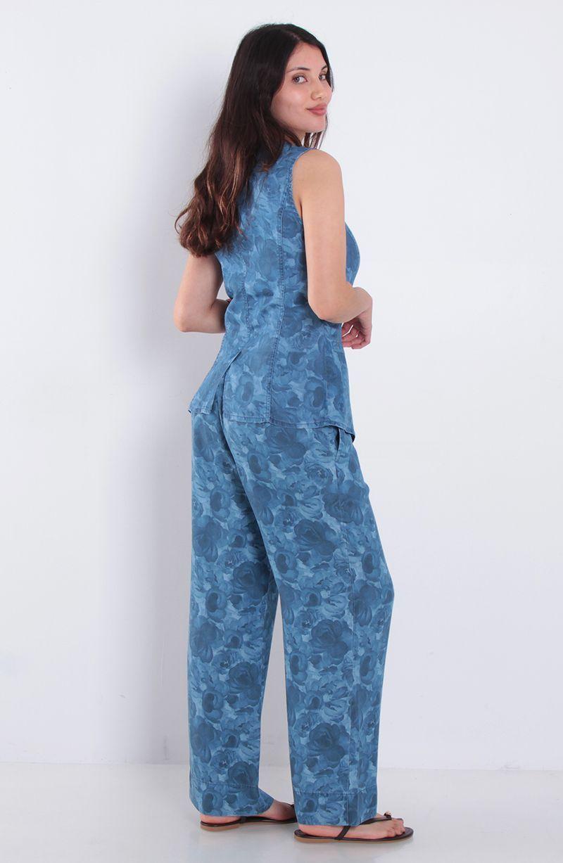 Vest Lyocell Estampada Sin Manga Abotonada En Delantero Escote Redondo-6