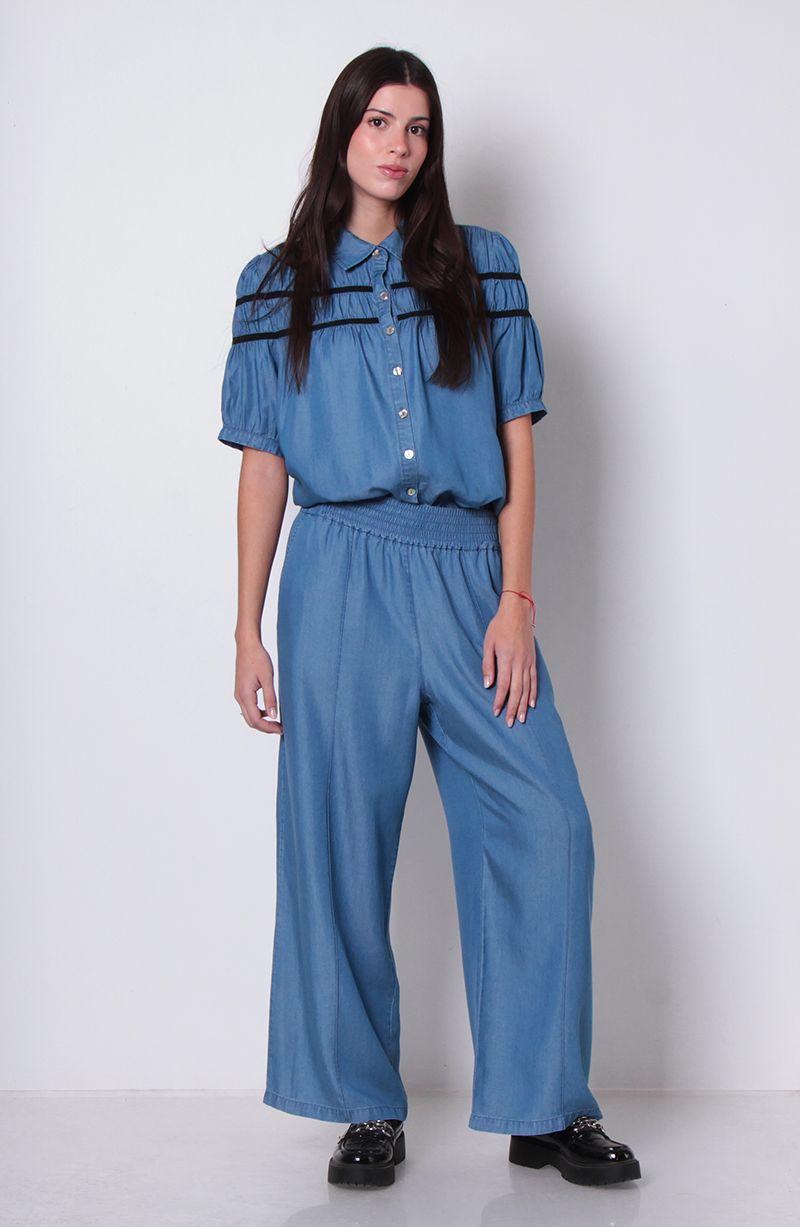 Pantalon Lyocell Wide Leg Tiro Alto Pretina Ancha Elaticada-3