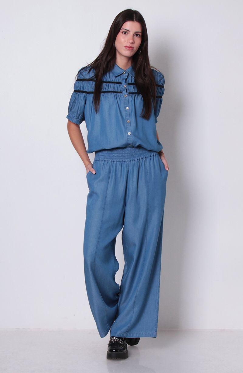 Pantalon Lyocell Wide Leg Tiro Alto Pretina Ancha Elaticada-4