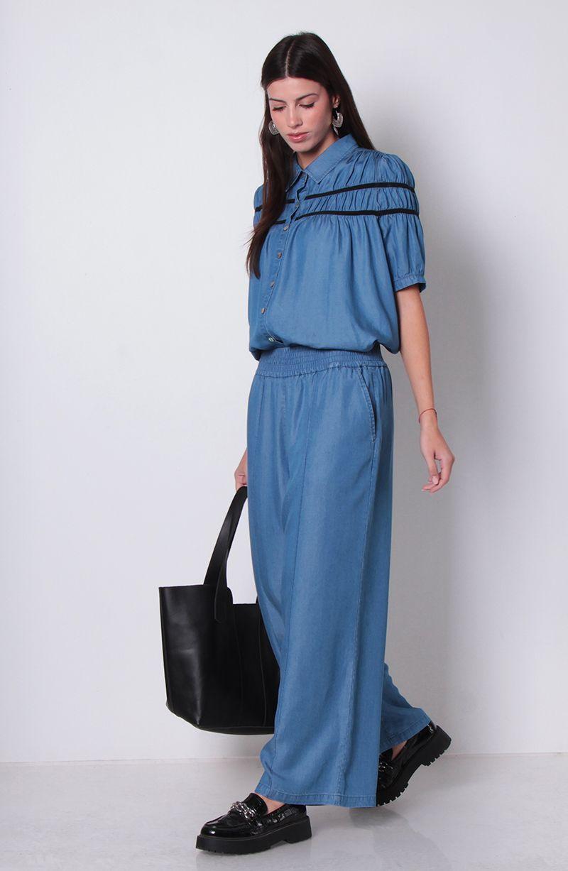 Pantalon Lyocell Wide Leg Tiro Alto Pretina Ancha Elaticada-5