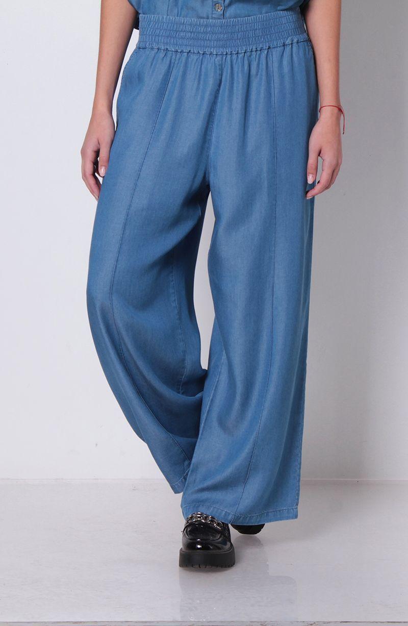 Pantalon Lyocell Wide Leg Tiro Alto Pretina Ancha Elaticada-0