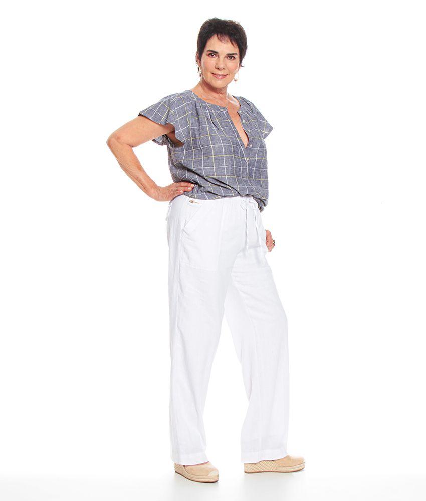 Pantalon Solid Con Lazo Ajustable En Cintura-3