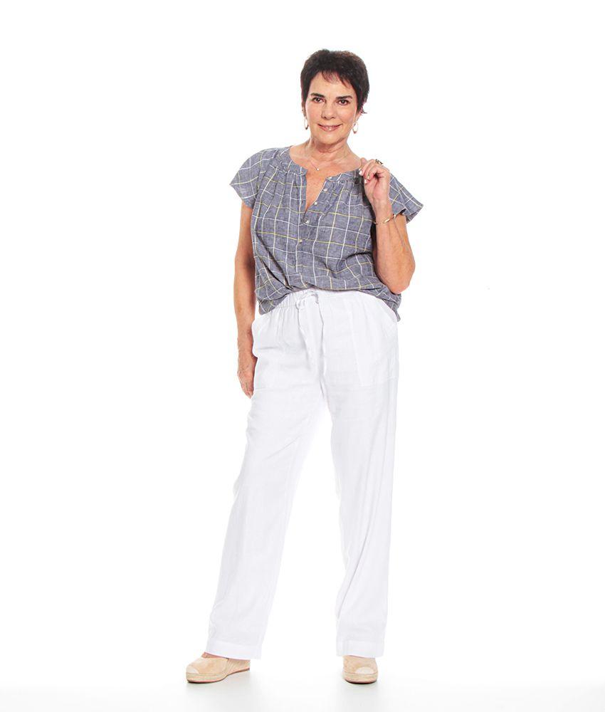 Pantalon Solid Con Lazo Ajustable En Cintura-4