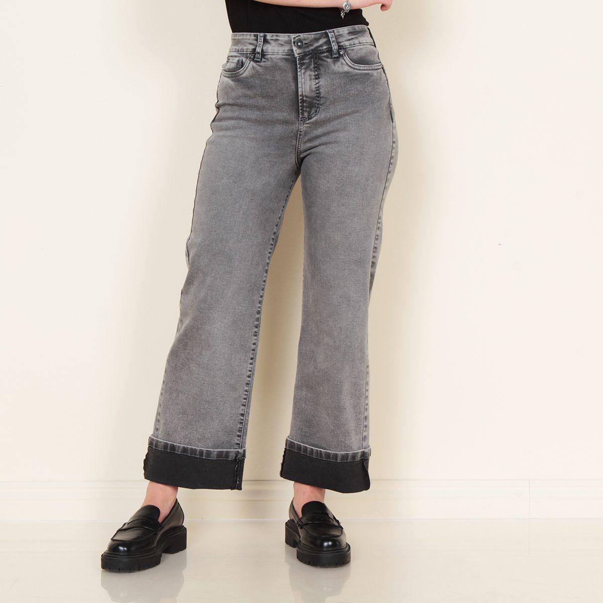 Jeans Recto Tiro Alto Pretina 1 Boton Aplicacion Tachas Basta Roll Up-0
