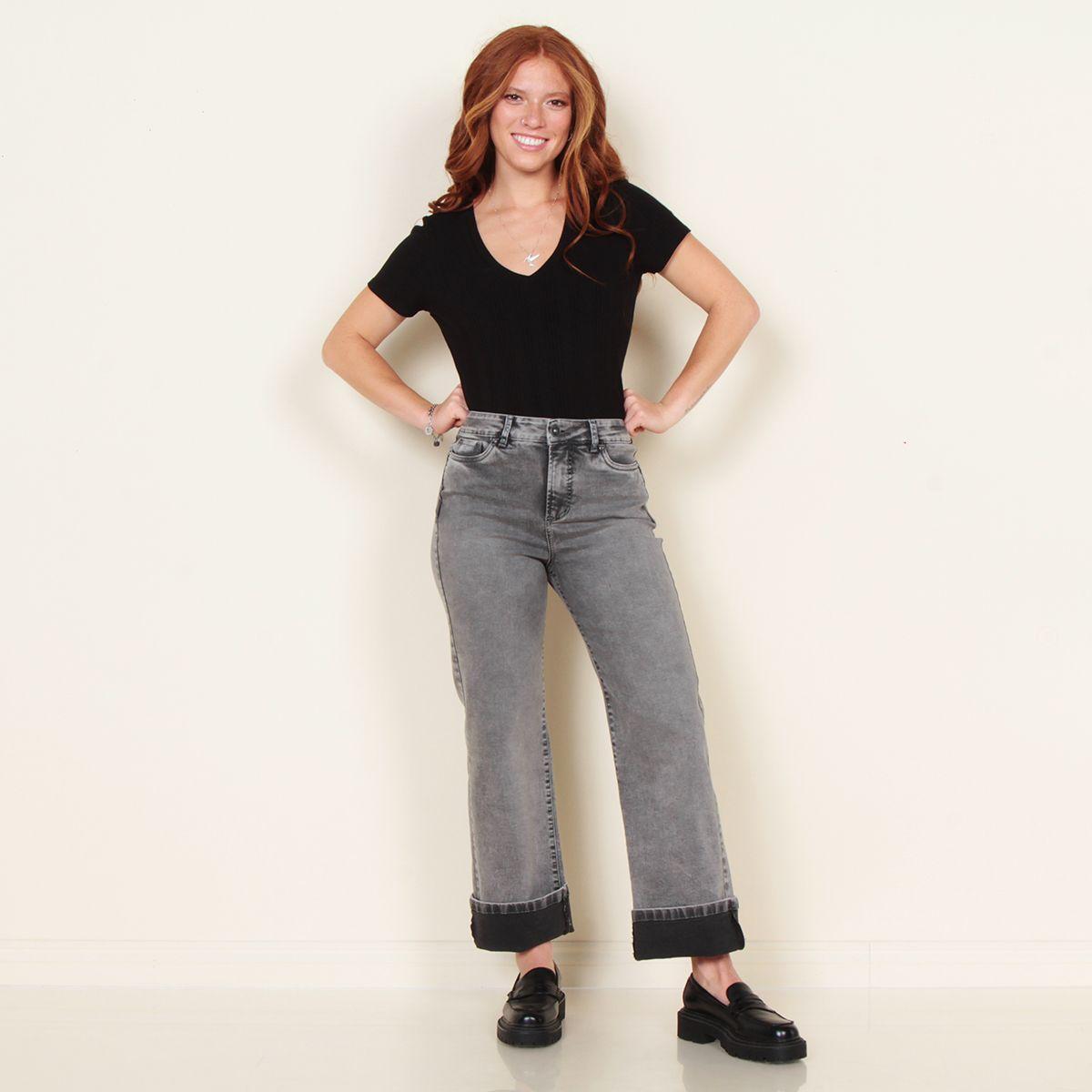 Jeans Recto Tiro Alto Pretina 1 Boton Aplicacion Tachas Basta Roll Up-4