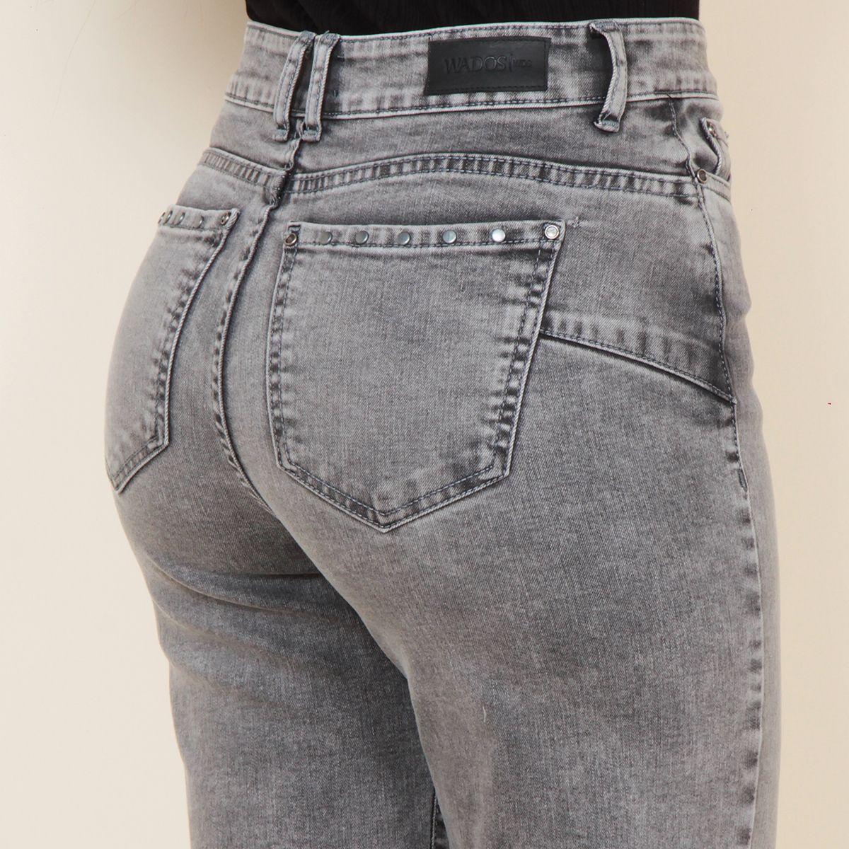 Jeans Recto Tiro Alto Pretina 1 Boton Aplicacion Tachas Basta Roll Up-7