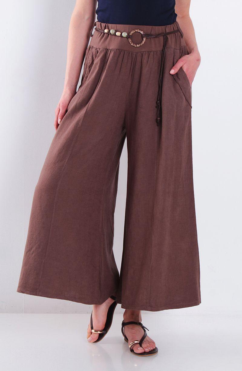 Pantalon Lino Wide Leg Tiro Alto Pretina Alta Elasticada-0
