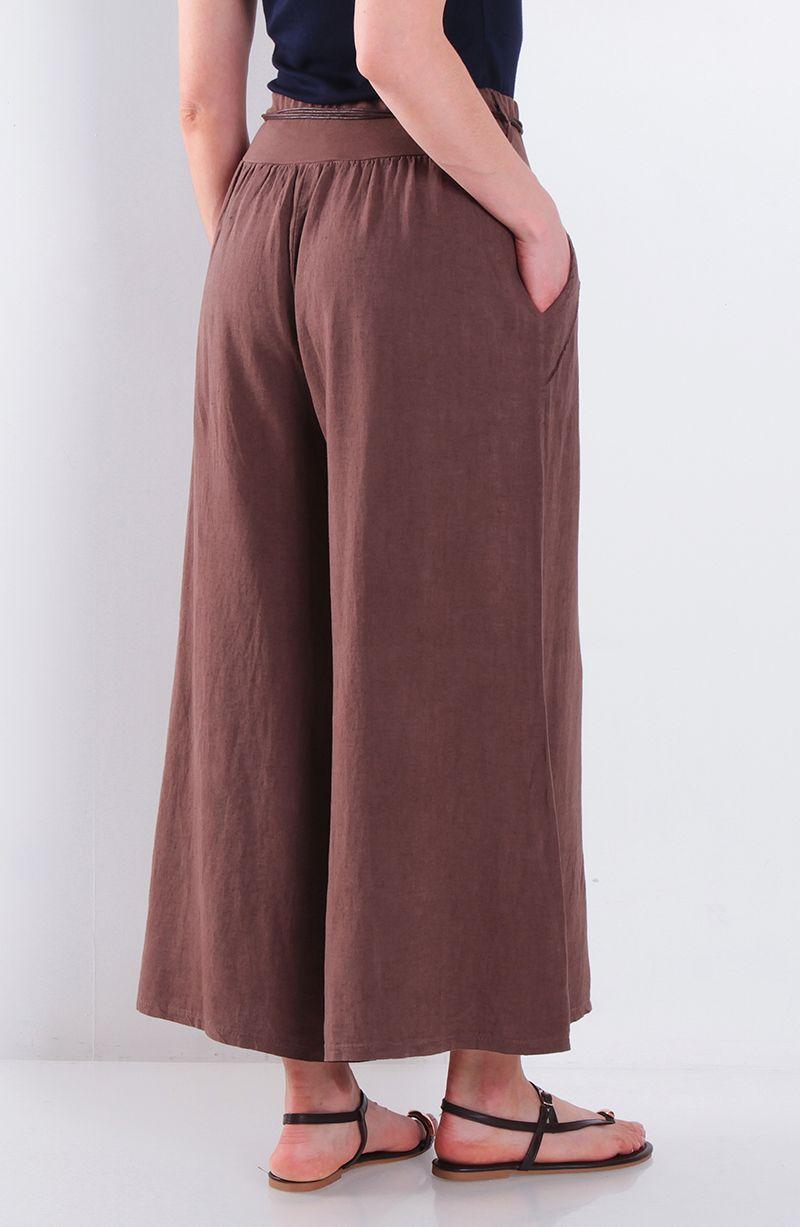 Pantalon Lino Wide Leg Tiro Alto Pretina Alta Elasticada-1