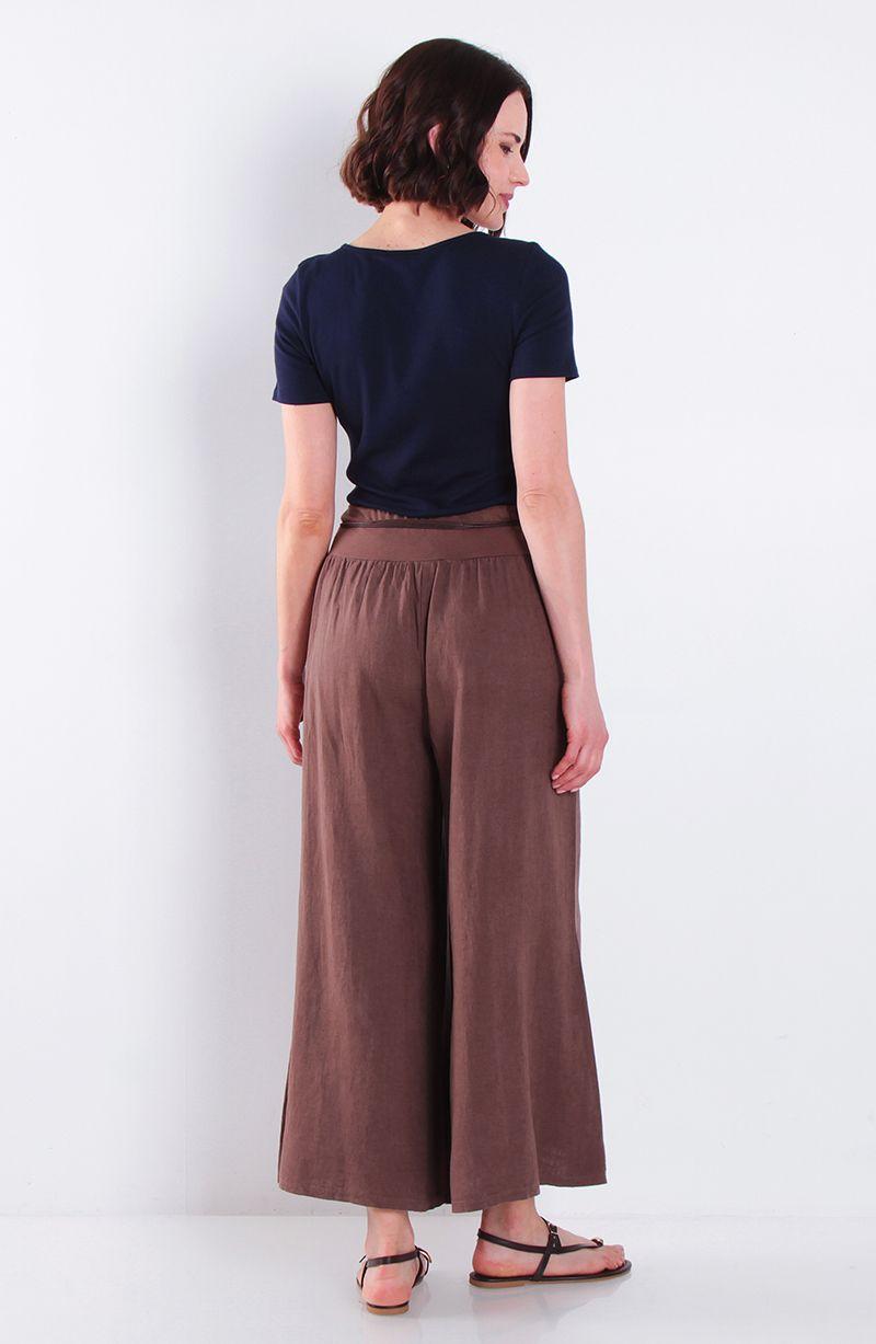 Pantalon Lino Wide Leg Tiro Alto Pretina Alta Elasticada-2