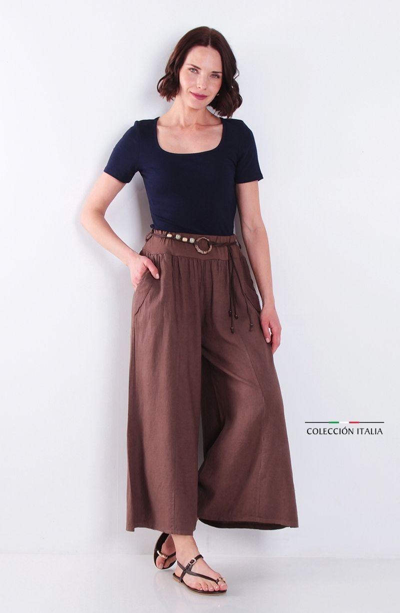 Pantalon Lino Wide Leg Tiro Alto Pretina Alta Elasticada-4