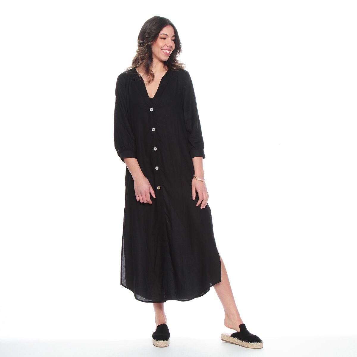 Vestido Manga 3/4 Solido Escote V-0