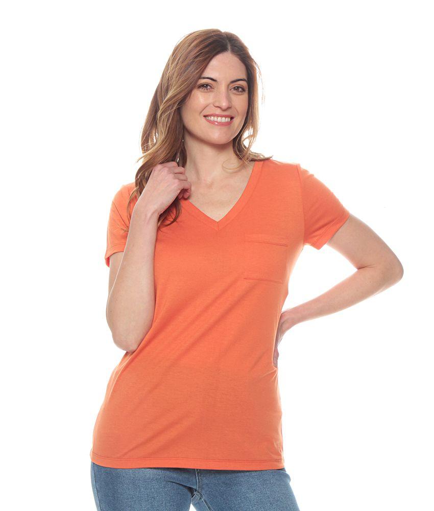 Polera M/c 95% Polyestr Reciclado  Solida Bolsillo Delantero Escote V-0