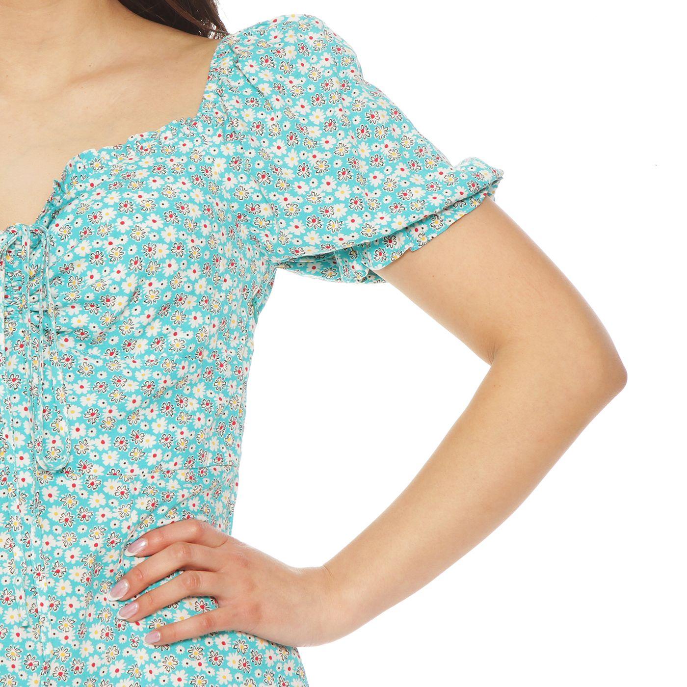 Vestido Estampado Manga Corta  Escote V Con Abertura En Delantero-3