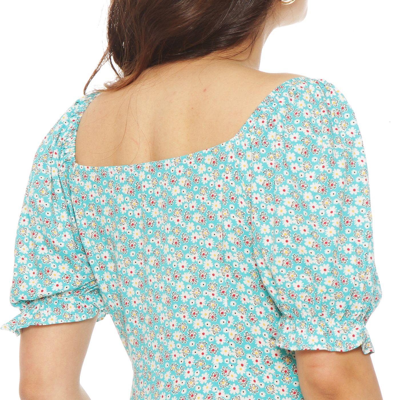 Vestido Estampado Manga Corta  Escote V Con Abertura En Delantero-4