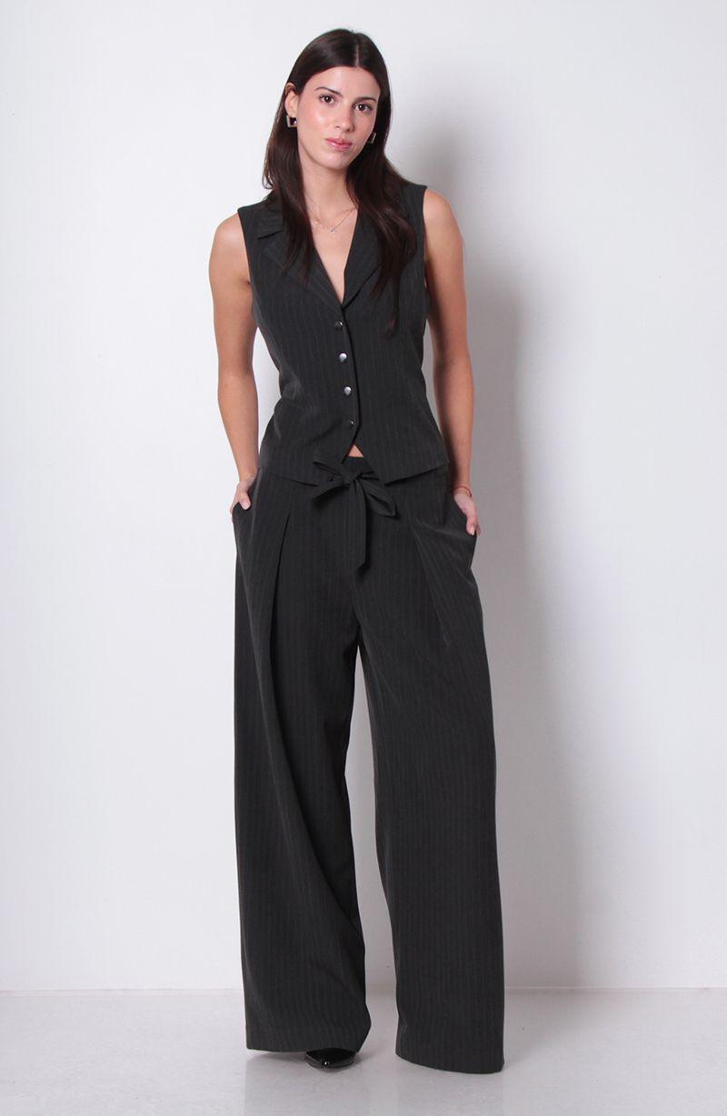 Pantalon Wide Leg Tiro Alto Pretina Elasticada Con Lazo-4