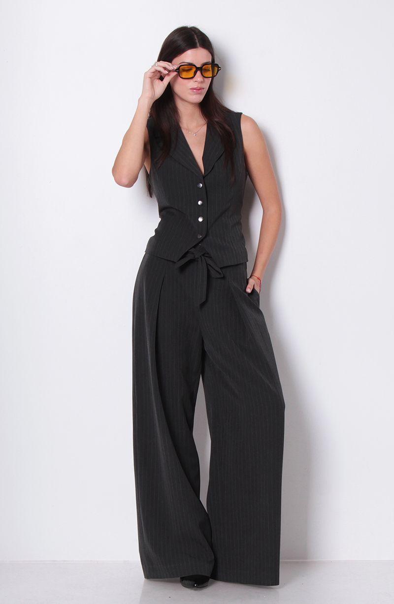 Pantalon Wide Leg Tiro Alto Pretina Elasticada Con Lazo-5