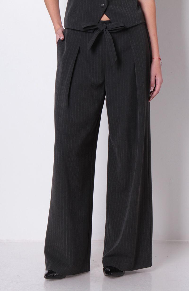 Pantalon Wide Leg Tiro Alto Pretina Elasticada Con Lazo-0