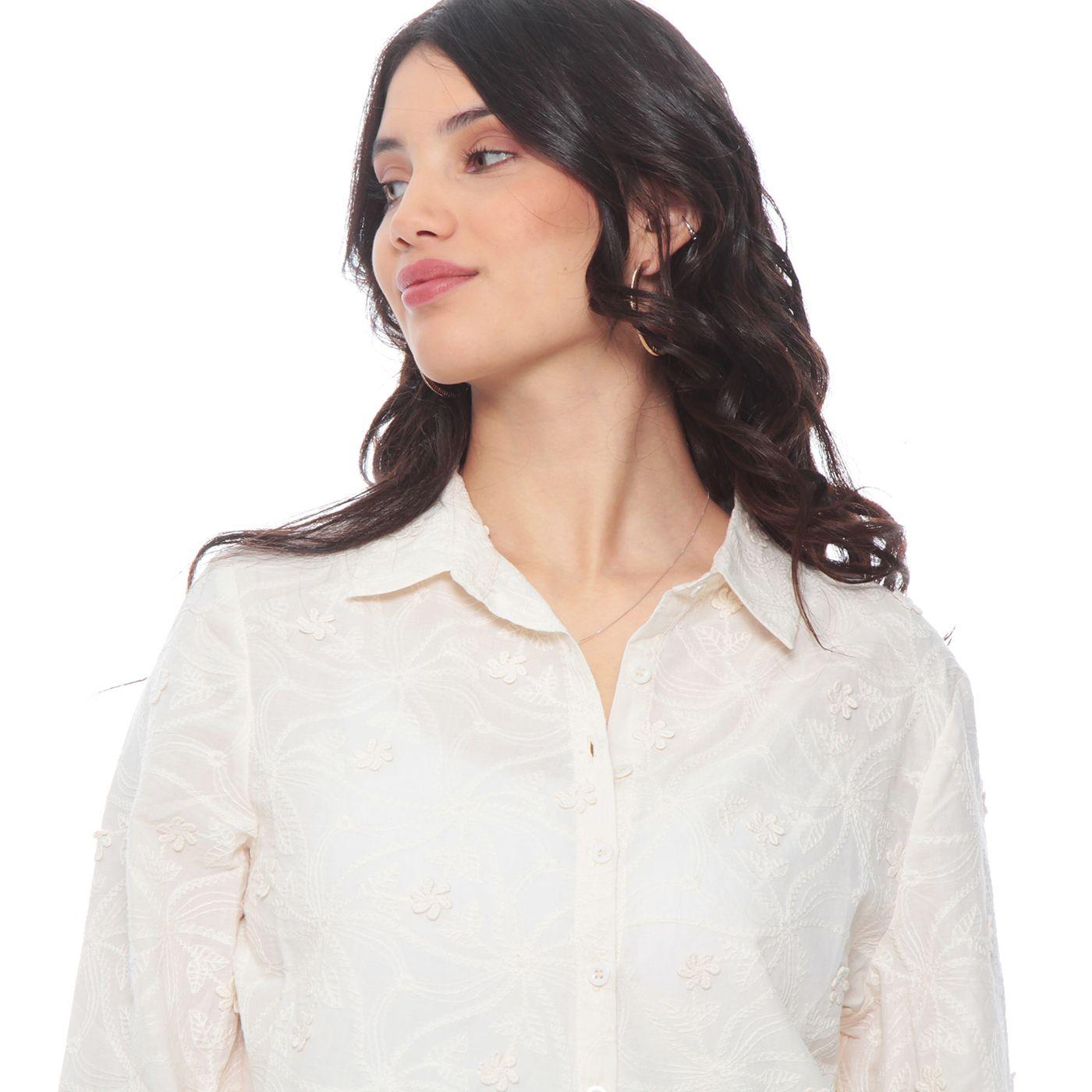 Blusa Manga Larga Embroidery  Abotonada En El Delantero-3