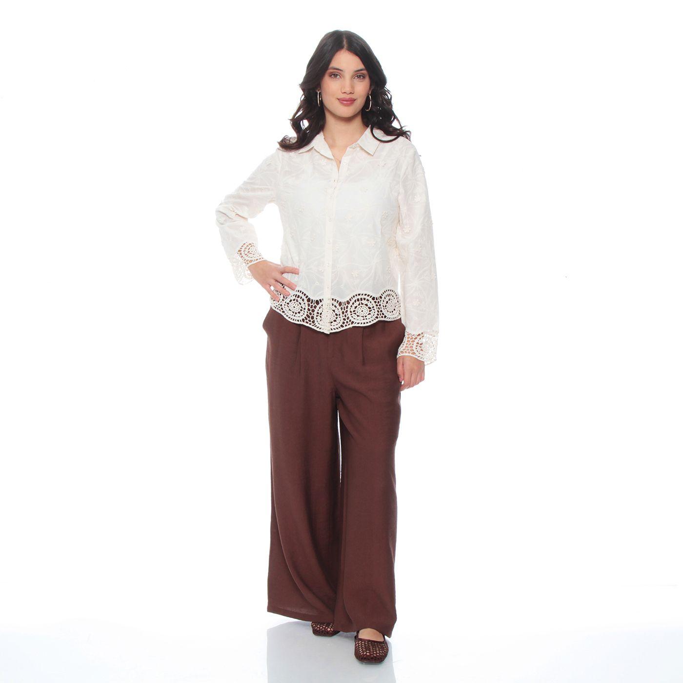 Blusa Manga Larga Embroidery  Abotonada En El Delantero-5