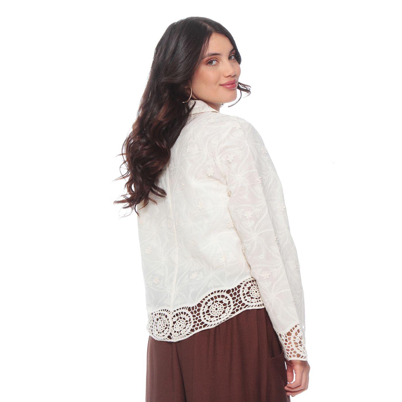 Blusa Manga Larga Embroidery  Abotonada En El Delantero-7