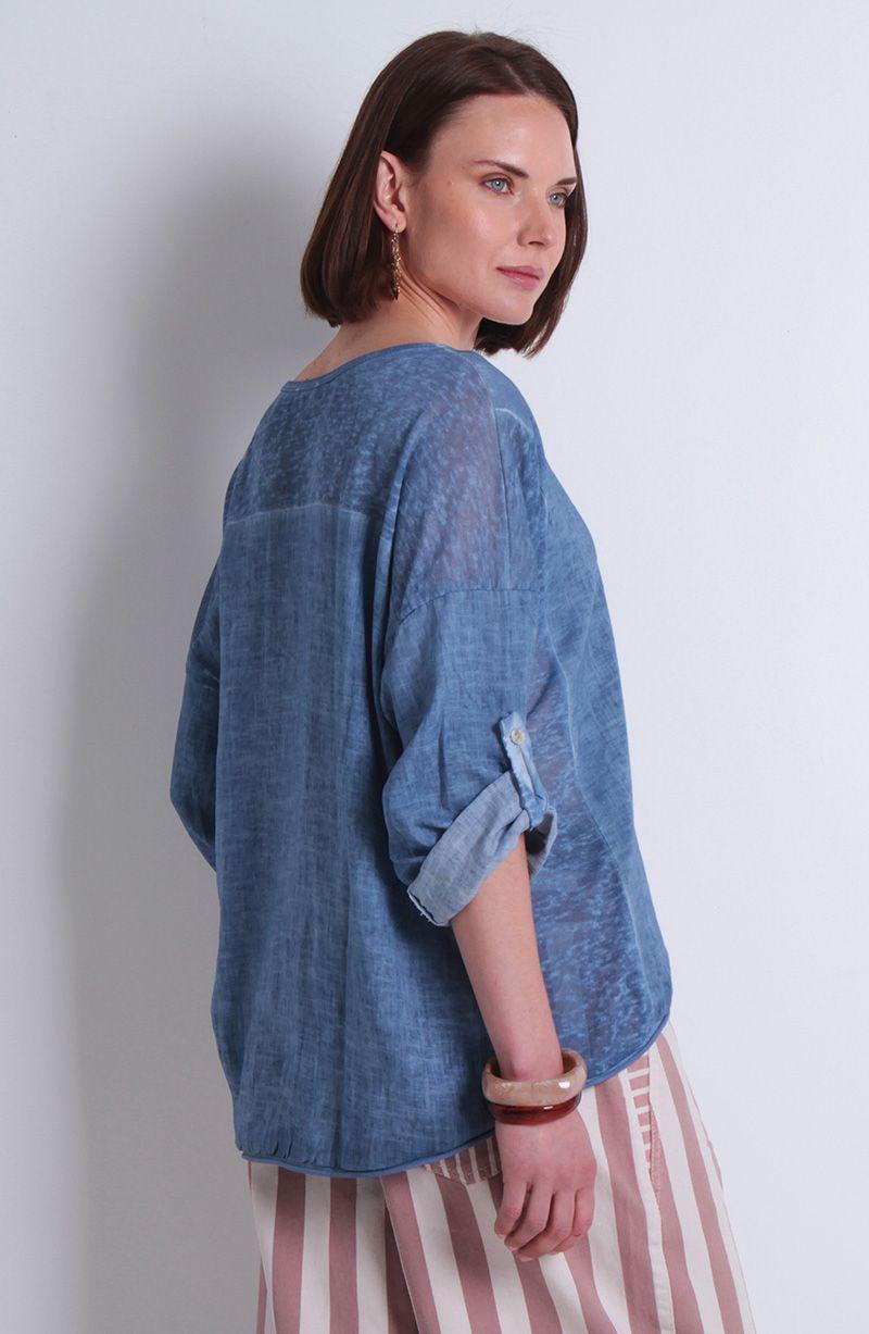Polera Lino Manga 3/4 Escote V-2