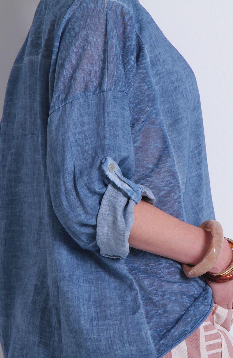 Polera Lino Manga 3/4 Escote V-3