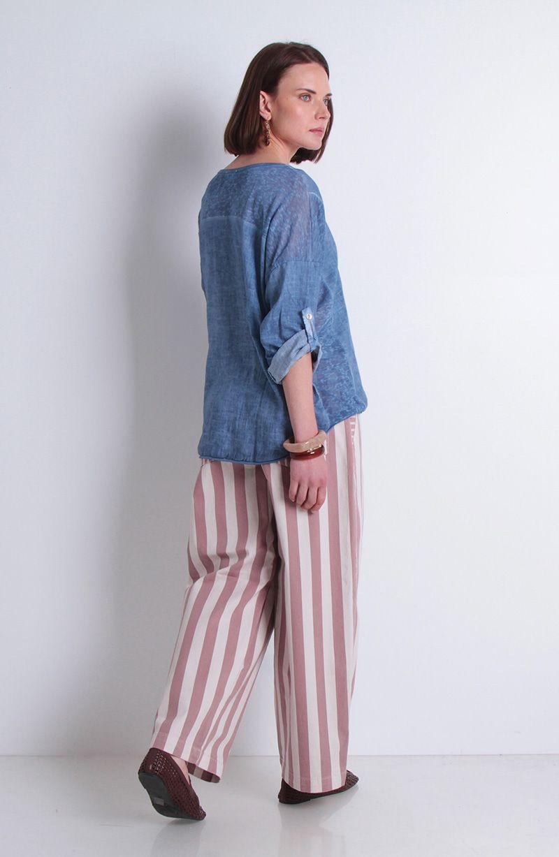 Polera Lino Manga 3/4 Escote V-4