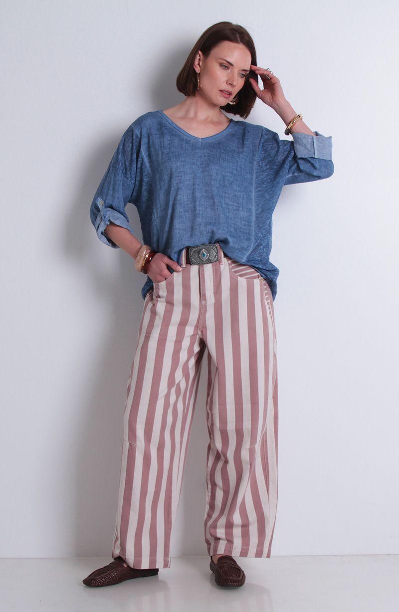 Polera Lino Manga 3/4 Escote V-6