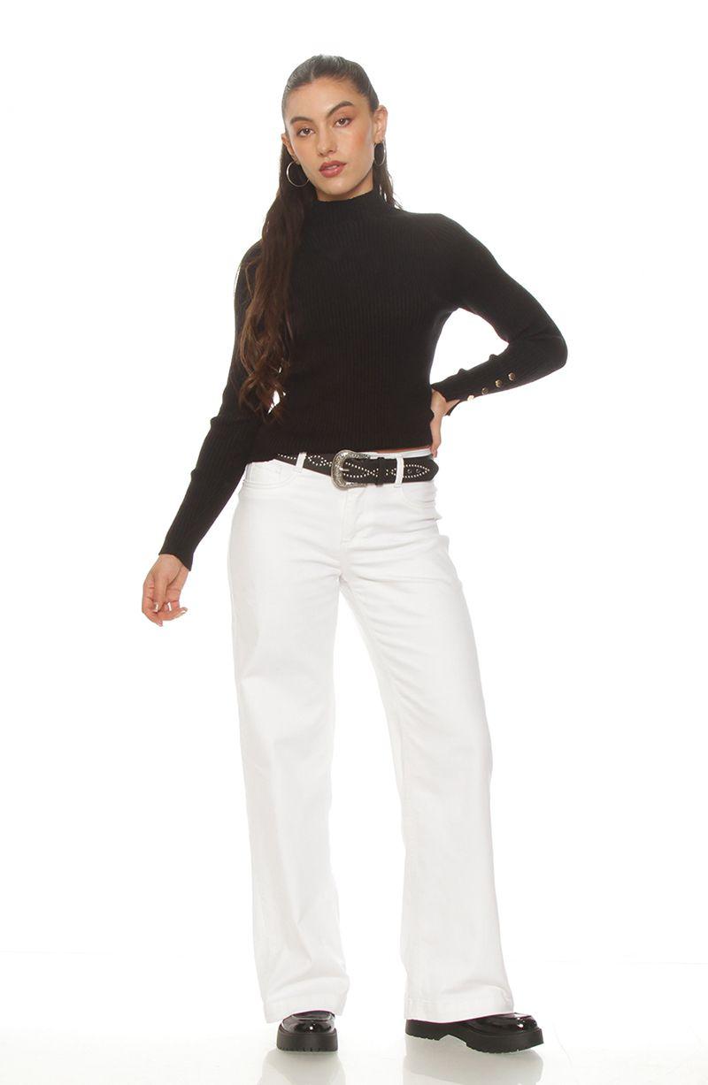 Sweater Manga  Larga Con Cuello Alto Y Botones En Puno-3