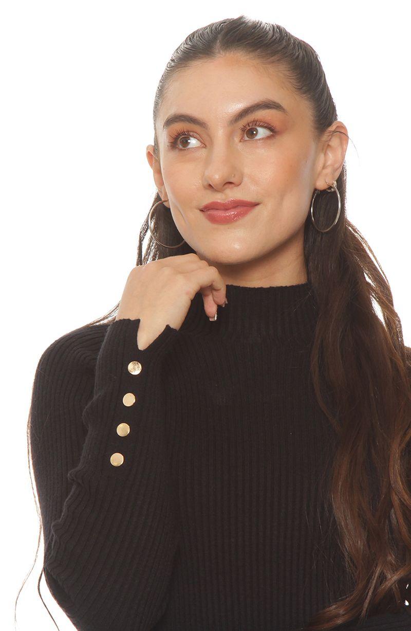 Sweater Manga  Larga Con Cuello Alto Y Botones En Puno-5