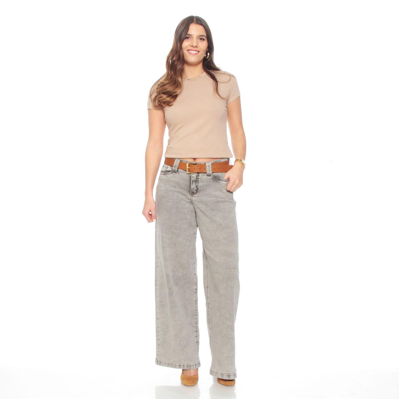 Jeans Wide Leg Tiro   Alto Pretina Basica 1 Boton-3