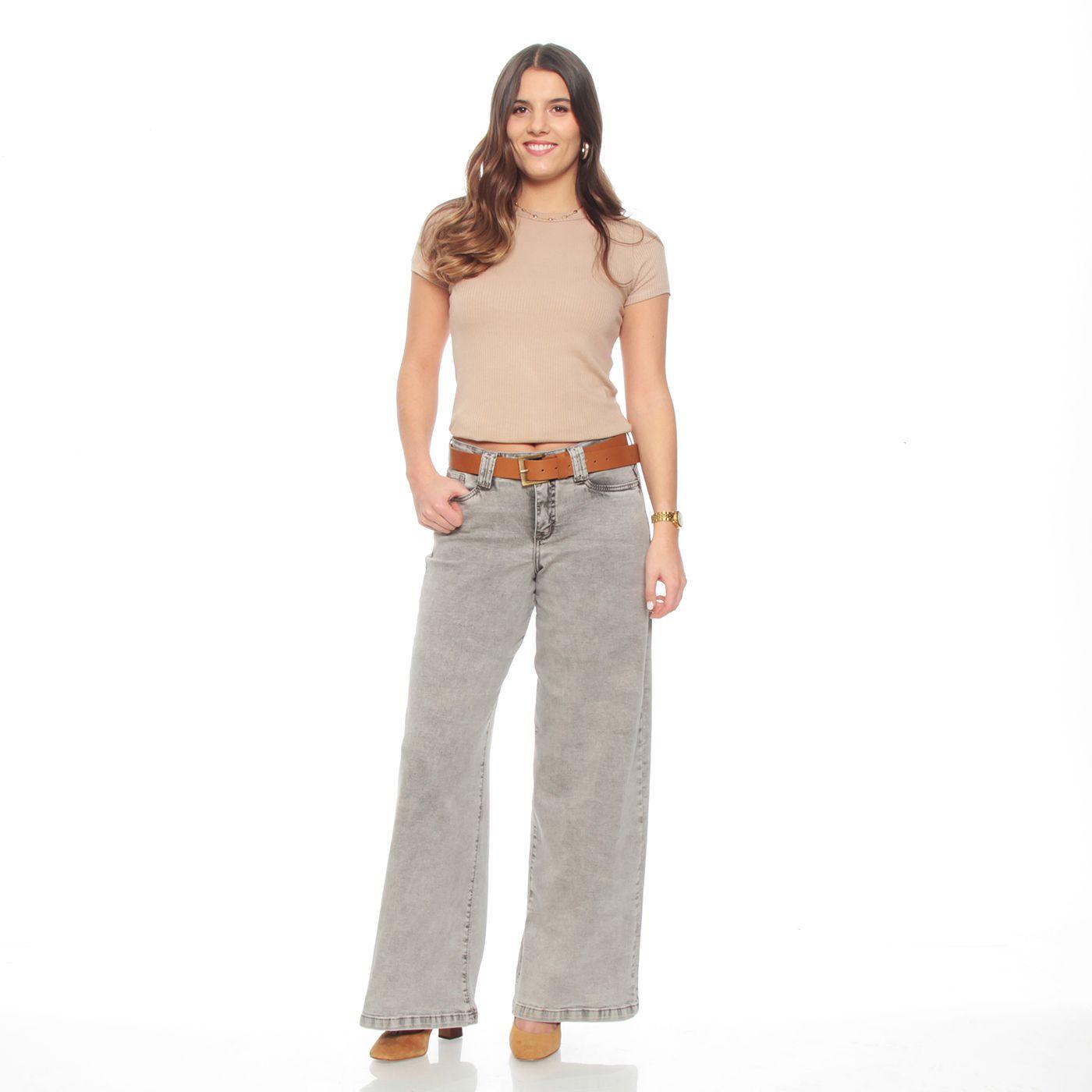 Jeans Wide Leg Tiro   Alto Pretina Basica 1 Boton-4