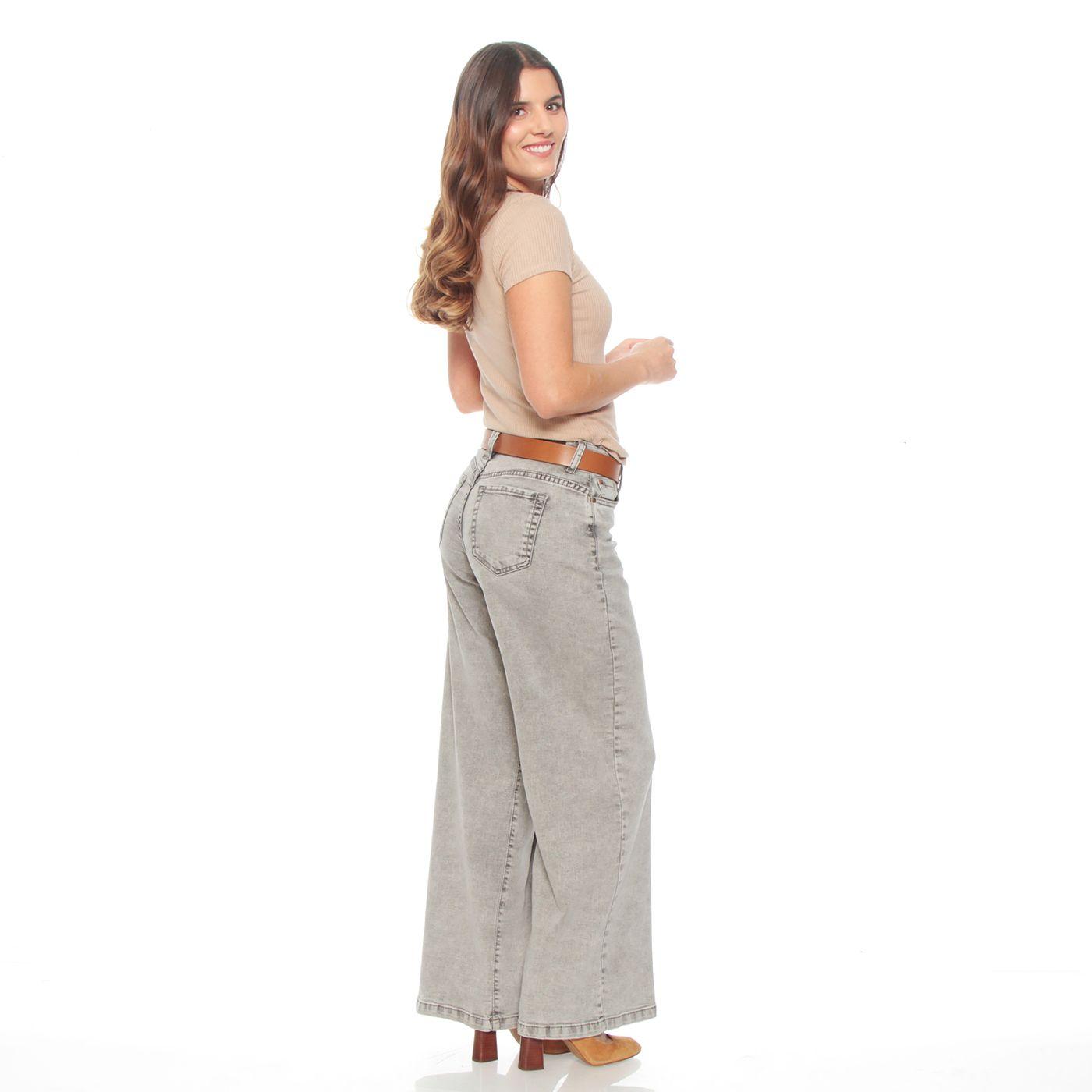 Jeans Wide Leg Tiro   Alto Pretina Basica 1 Boton-5