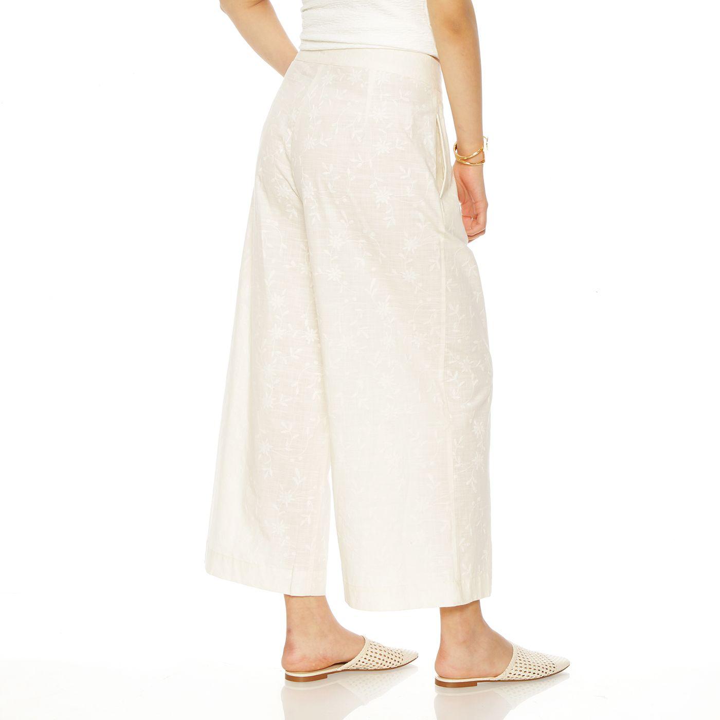 Pantalon   Wide Leg   Lino Bordado Tiro Alto Pretina Basica-5