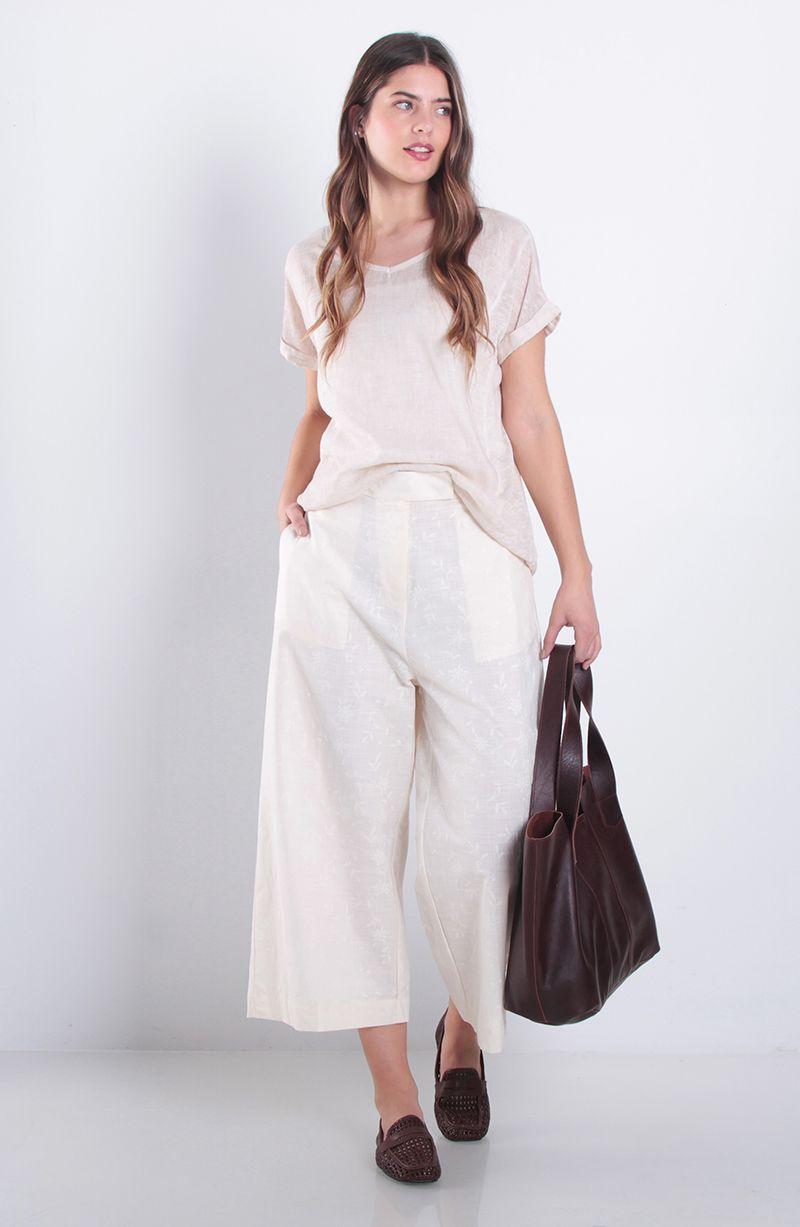 Pantalon   Wide Leg   Lino Bordado Tiro Alto Pretina Basica-4