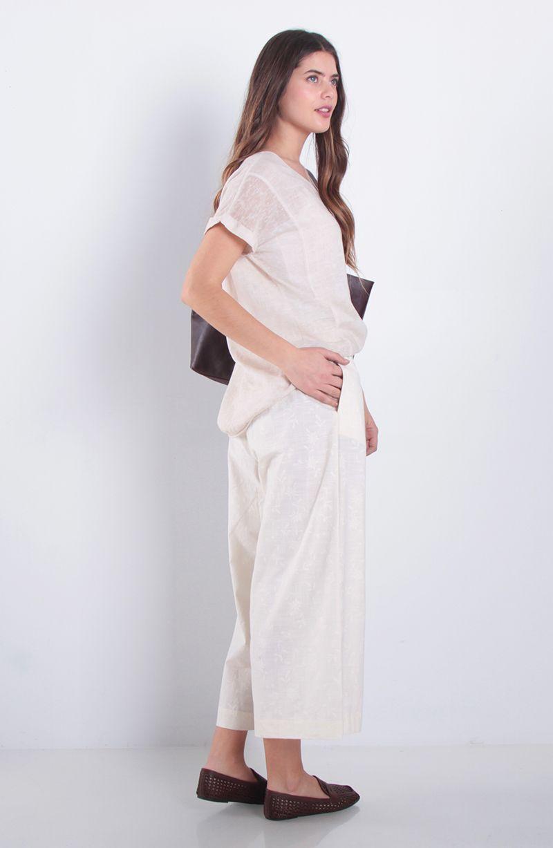 Pantalon   Wide Leg   Lino Bordado Tiro Alto Pretina Basica-6