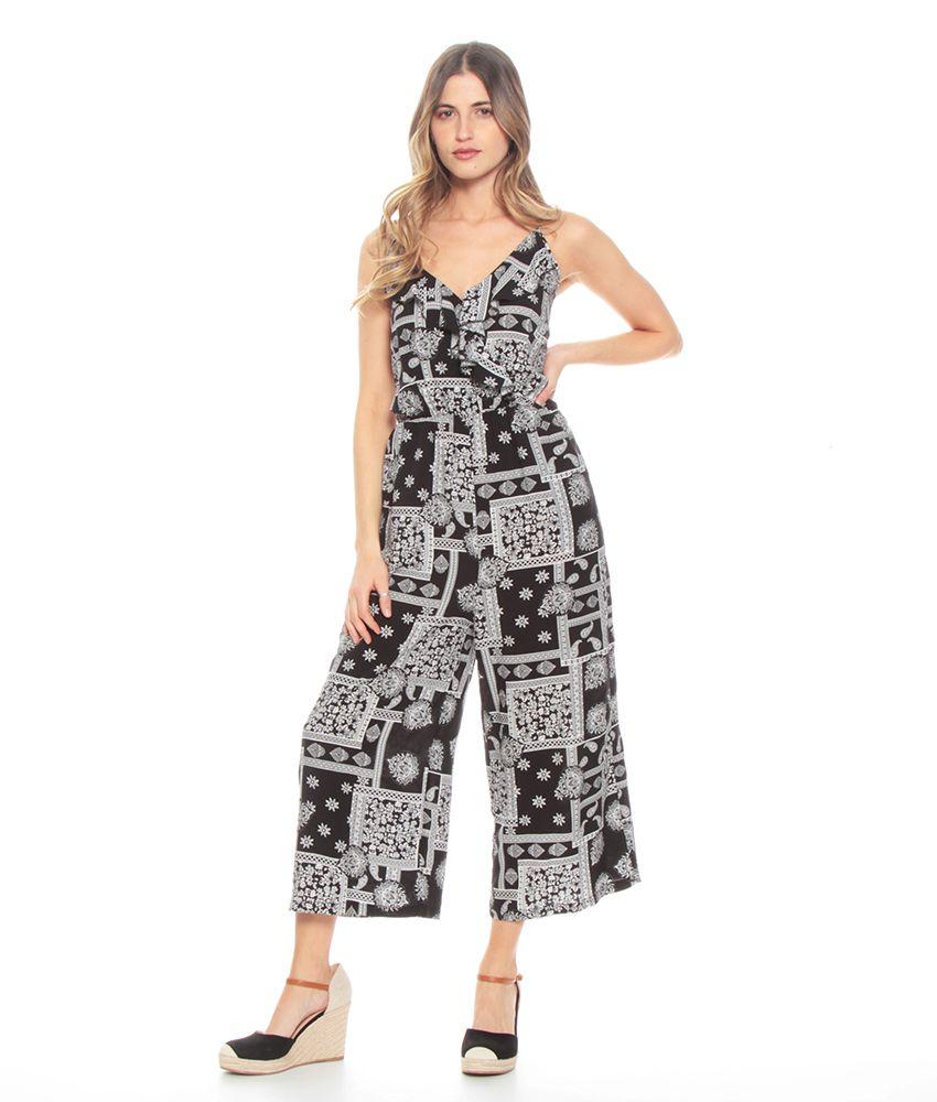 Enterito Sin Manga Tirantes Ajustable Estampado Con Volantes En Escote-3