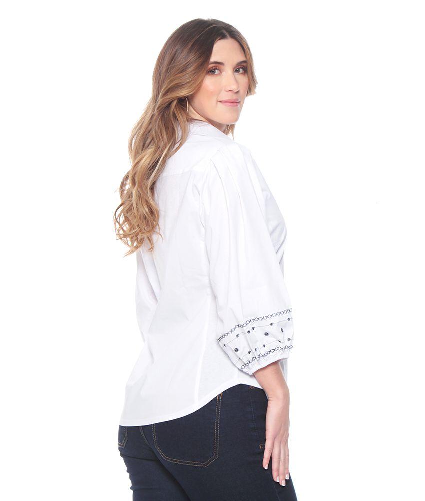 Blusa Manga 3/4 Abotonada Con Bordado En Manga-4
