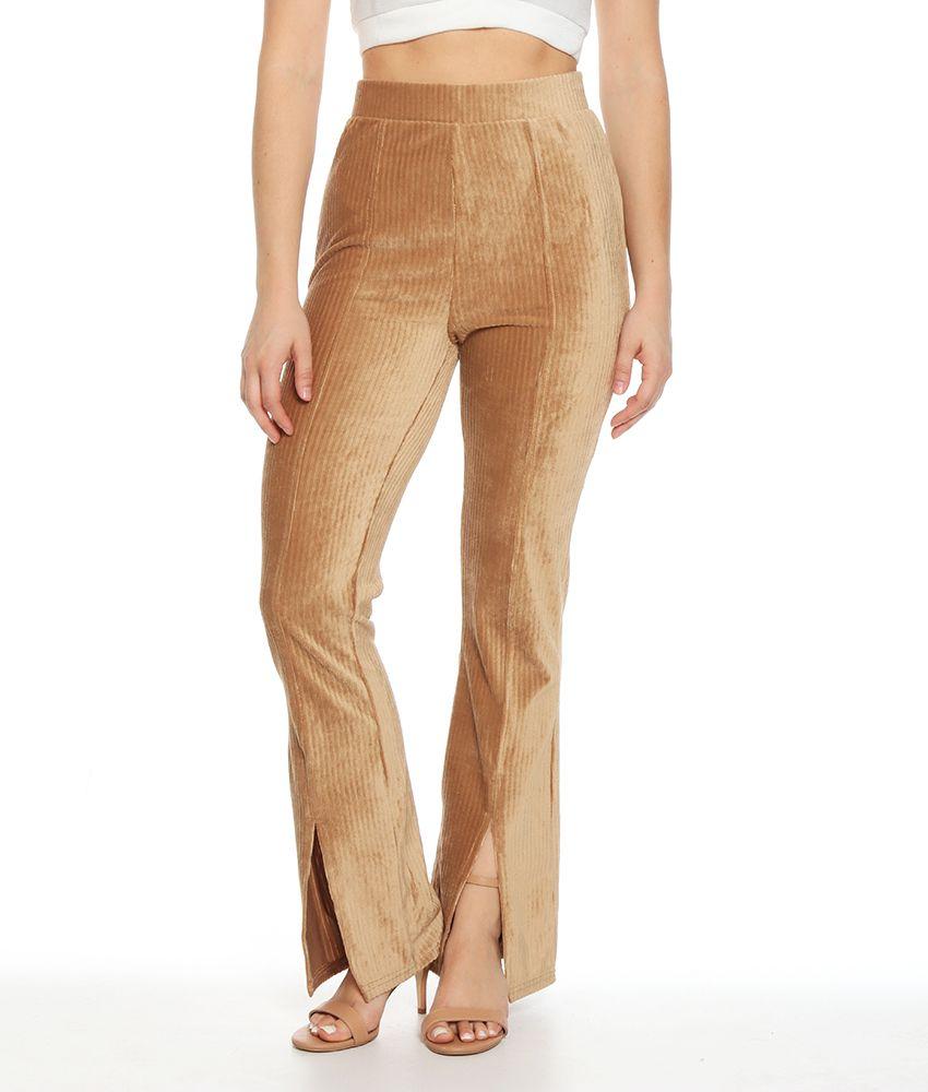 Pantalon Flare Solido Con Abertura En Centro Delantero-0