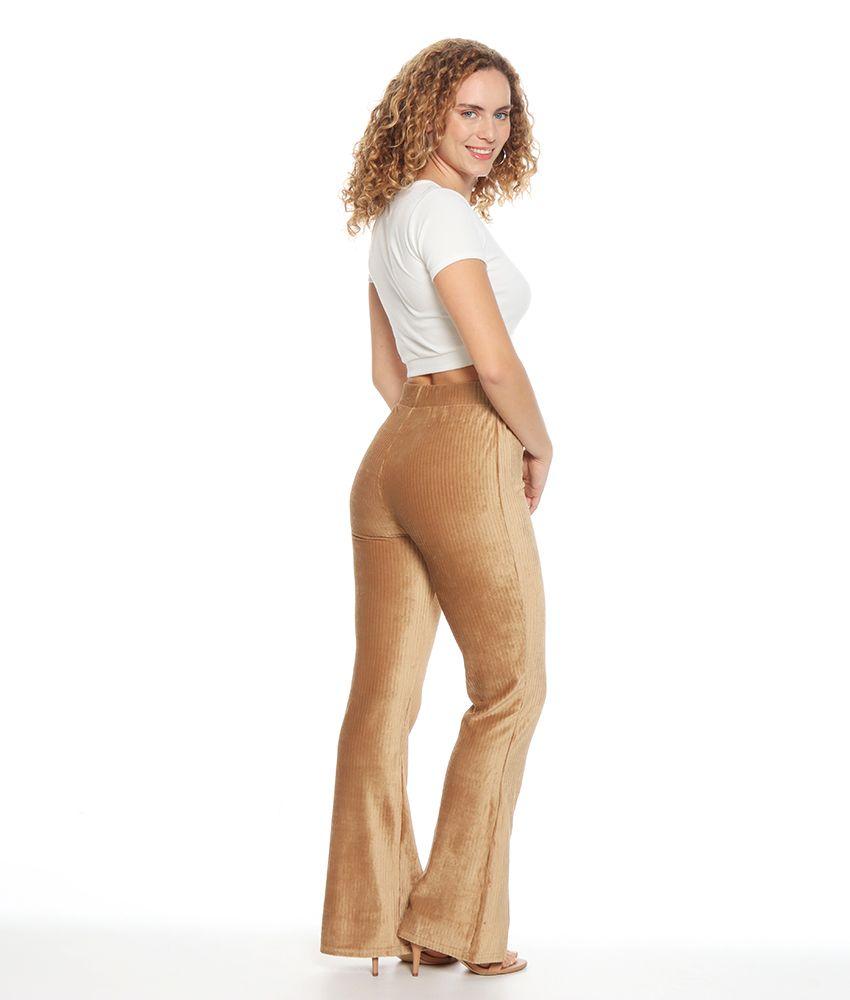 Pantalon Flare Solido Con Abertura En Centro Delantero-1