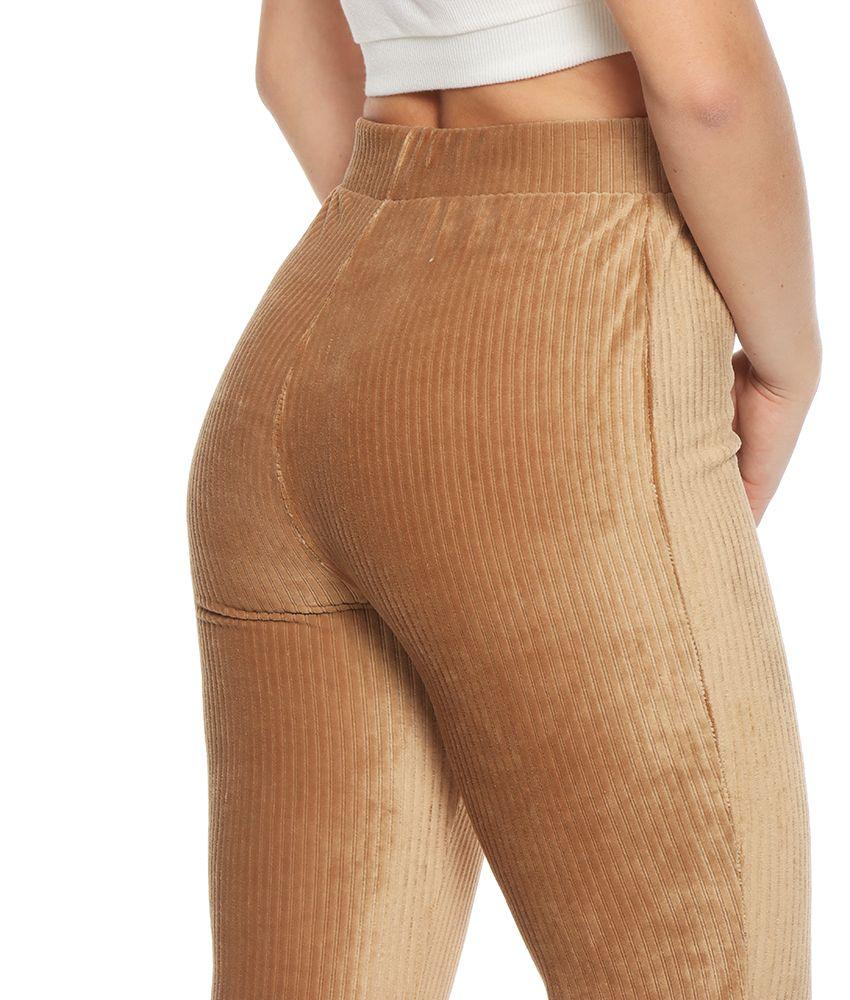 Pantalon Flare Solido Con Abertura En Centro Delantero-6