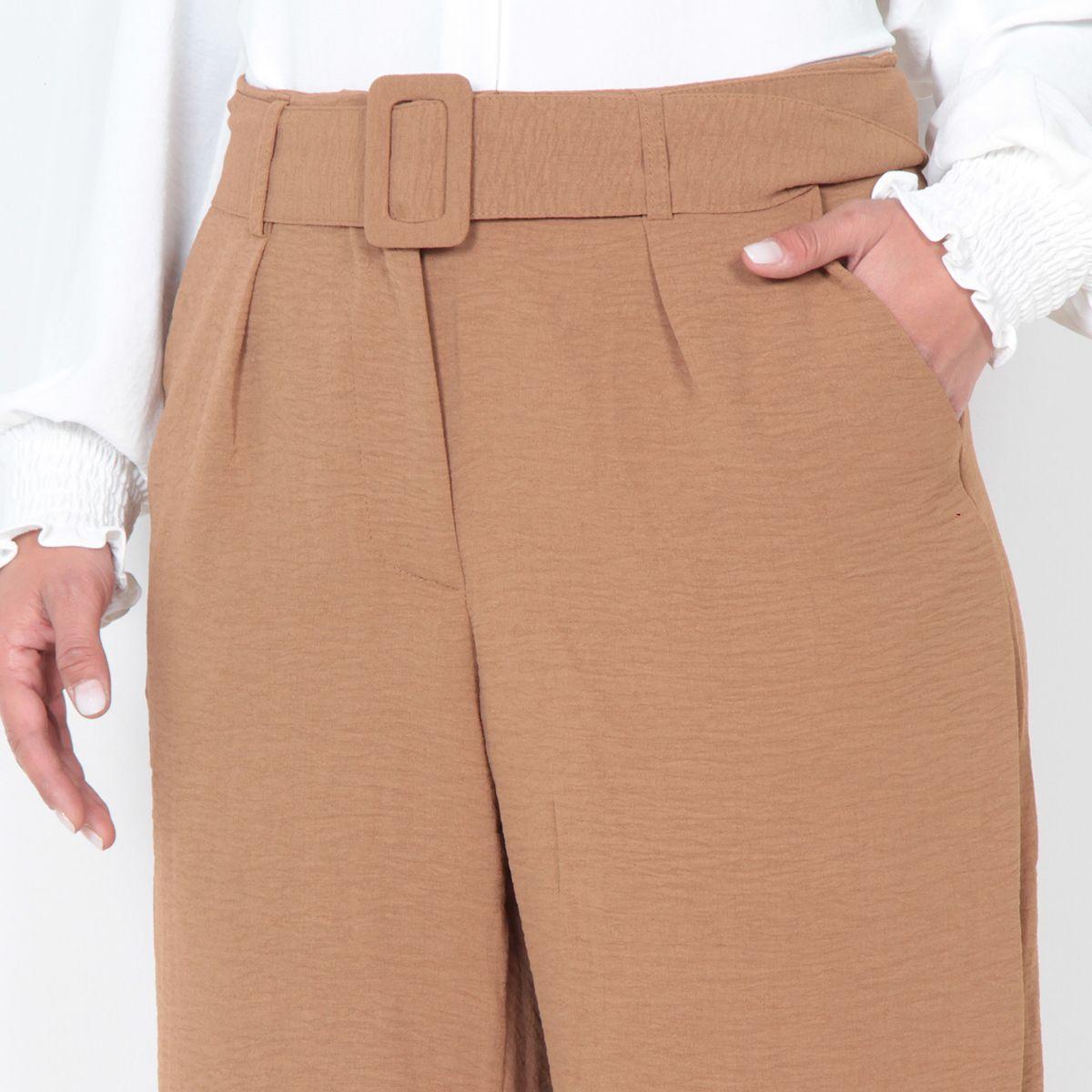 Pantalon Wide Leg Tiro Alto Pretina Basica Con Cinturon-2